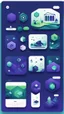 Placeholder: illustrations with a simple art style that show webiste's home page use dark blue-purple and green HEX:00FF00