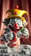 Placeholder: A 3D clown playing with a yoyo of planet earth