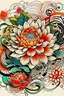 Placeholder: Create a captivating modern 2d tattoo design for print , prestigious floral competition using the elegant influences of japan art style, for print, dynamic elements from fashion and design, and bold Pop Art aesthetics, framing centered in the center, distanced from the edges of the paper perimeter.,