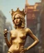 Placeholder: Statue of Queen of photography. Cute blonde woman. Photographer in golden crown. Standing on the street. Big camera in her hand. hyperdetailed, photorealistic, trending on artstation, greg rutkowski, beksinski, kodachrome, bokeh, red and gold