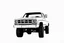 Placeholder: front corner 1973 GMC square body truck(lifted) facing to viewer's left, gray background, high contrast black and white vector