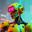 Placeholder: a cyberpunk robot, bright colours, futuristic, dystopia, stylised, digital art, 3d render
