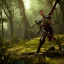 Placeholder: realistic, young spanish model with a pirate sword, fighing a monster in the forest. 4k, real engine, warhammer