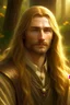 Placeholder: A young serene Lord Of The Rings like man with long golden hair that cascades gracefully, and a short beard. His calm eyes, with blind pupils, reflect a depth of wisdom and inner peace. A gentle smile graces his face, adding warmth to his tranquil demeanor.