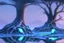 Placeholder: Ice blocks near one tree, night, lagoon reflection, sci-fi, epic,