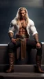 Placeholder: handsome warrior king, muscular, long blonde hair, male age 30, wearing jeans and a white buttonup shirt, tan skin, tattoos,photorealistic 4k dark fantasy