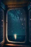 Placeholder: star field seen in the window of a boat, 4 k, trending art, depth of field, high detail, high contrast