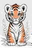 Placeholder: Outline art for cute baby tigers, white background, sketch style, full landscape, snow, only use outline, clear line art, white background, no shadows and clear well outlined