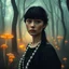 Placeholder: Le portrait d’une femme aux cheveux noirs, portant des perles, se tient dans un mystérieux chemin forestier, elle regarde la caméra, brouillard dense, champignons rougeoyants, esthétique enchanteresse et surréaliste. Œuvres d’art Fantasycore. Des coups de pinceau vibrants. Un éclairage doux et doré. Couleurs chaudes, cinématique, contraste élevé, résolution 8k, chef-d’œuvre, Anna Dittmann, Daniel Merriam, Erin Hanson, Alberto Seveso, Jeremy Mann, Jean Baptiste Monge