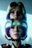 Placeholder: Ultra Realistic retro sci-fi scene, portrait, brunette woman, sweet young Jane fonda face, perfect iris, glow eyes, makeup. Alien background, Retro sci-fi style, helmet, tight latex coat, fog, rain, soft color, highly detailed, unreal engine 5, ray tracing, RTX, lumen lighting, ultra detail, volumetric lighting, 3d, finely drawn, high definition, high resolution.