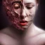 Placeholder: broken, cracked-open woman's face, fine detail, highly intricate, pieces of face falling off, wearing bridal veil, modern surrealism painting, high-quality, volumetric lighting, 8k, ultrahd, George Grie, Marco Escobedo, Igor Morski