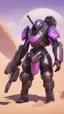 Placeholder: A close picture to Ramattra nemesis form in overwatch art style with black color and neon purple details in Desert