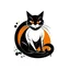 Placeholder: Logo. Orange, black and white palette cat in artistic style full body