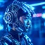 Placeholder: Wide cinematic photo of a candid Japanese Solarpunk hacker cyborg, shot using an anamorphic lens. The figure, with cybernetic enhancements,