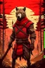 Placeholder: Animal warrior in red dead redemption style with forest after war background