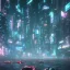 Placeholder: big city cyberpunk, night, neon, children lost