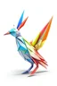 Placeholder: a futuristic drawing of a colourful origami bird with a white background