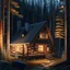 Placeholder: Generate an image of a cozy cabin nestled in a pristine Norwegian forest, surrounded by towering trees, with a warm glow emanating from the windows, symbolizing a peaceful retreat where artists find inspiration and solace.