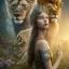 Placeholder: Young beautiful girl wearing floral crown with a stunning lion on nature forest path, Chronicles of Narnia, 8k resolution, high-quality, fine-detail, iridescent, intricate, digital art, detailed matte, volumetric lighting, beautiful, illustration, 3D octane render, brian froud, howard lyon, selina french, anna dittmann, annie stokes, lisa parker, greg rutowski,