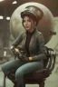 Placeholder: steampunk color girl seat on sphere machanic sputnik