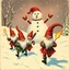 Placeholder: there is no kebabs at christmas, evil Santa, evil gnomes running around, staring flaming eyes, evil Rudolf, very big evil Frosty the snowman in background, kebabs and kebab, 1940 christmas postcard