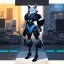 Placeholder: a fox fursona, darker colors, master quality, backlighting, soft lights, full body portrait, in frame, 8k, dark color pallet, perfectly drawn face, well drawn, realistic, humanoid, furry, cyberpunk, digitigrade legs, fur,