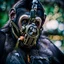 Placeholder: Ape, Primate, hominid, breathing device, respirator, Dystopian, Extreme depth of field, bokeh blur, Alberta, all-natural, in the style of candid, Fuji Film, Anamorphic lens