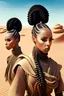 Placeholder: Lady see me with braids buns in desert behind her two guards