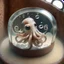 Placeholder: A cute little oktopus in a small circular fish tank.