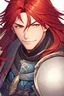 Placeholder: medium long red hair male armored face close up medieval age