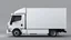 Placeholder: side profile of a white generic light commercial truck with cube box, pixxar
