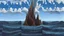 Placeholder: a thick hollow twisting tree trunk rises out of the raging sea, a whirlpool inside the base of center of the ocean inside the hollow part of the trunk, masterpiece, photorealism