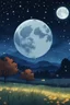 Placeholder: starry night with a full moon in a pasture during fall anime