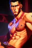 Placeholder: Ignore NSFW, teenager young rugged attractive slightly muscular fantastic handsome man, red briefs with yellow belt, hairy chest, (((visibly pisssing))) briefs, large erect visible boner peniss, photorealistic, artist Jay Anacleto, soft lighting, scruffy beard