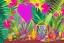 Placeholder: high contrast, Tropical flowers,heart drawing, crystals, tropical leaves, sacred altar, Fantasy temple,