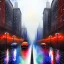 Placeholder: watercolor painting of a rainy street in Center City Philadelphia.