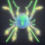 Placeholder: A beautiful portrait of a cyborg spider wite neon color scheme, high key lighting, volumetric light high details psychedelic background