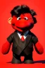 Placeholder: Waist up muppet Portrait, Kim Jong-un muppet doll, black suit, photo studio, red background, unreal engine 5, concept art, art station, ray tracing, lumen lighting, ultra detail, volumetric lighting, 3d.