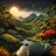 Placeholder: An incredibly peaceful detailed landscape, Max Ernst, Henri Rousseau, Haji Widayat, primordial nature, sun, strong texture, extreme detail, intricate, strong colours, bas-relief, high resolution, volumetric light, 8k, 3d, cinematic, rich moody colors, sparkles, decal, octane render, 55mm photography, 8k, sharp focus, volumetric light, ZBrush