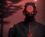 Placeholder: Ninja portrait, black suit, in the night Alps, angels background, volumetric red light, high detail, dark leaf tree, dark mountains in background, perfect, HR Giger style