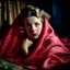 Placeholder: Lana turrner, grunge, in a red and oink blanket, autochrome, baroque, studio