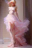 Placeholder: Spring goddess, Portrait of a full visible figure beautiful blond woman wearing a vaporous soft pink tulle dress, fully visible slender legs, beautiful face elegant extremely detailed intricate very attractive beautiful crisp quality Michelangelo Daniel Gerhartz