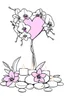 Placeholder: outline art for visually rich appealing tall ikebana heart orchids plumeria spa rounded stones around candles, coloring page for kids, white background, fit to page, only use outline, clean line art, no shadows, clear and well outlined