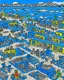 Placeholder: A blue town near a beach painted by Keith Haring