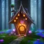 Placeholder: fairy house in the forest, blue and pink lights