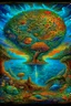 Placeholder: A sky Decorated with sun and moon stars Imaginary landscape trees. . And he sells. Meh. lake.Underwater ornamental coral perfect anatomy, fantasy, vibrant digital art professional award winning masterpiece, oil on canvas Atmospheric extremely detailed Josephine Wall