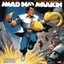 Placeholder: [cover by Howard Chaykin for MAD Magazine, 1988] a hero running from imaginary monsters, only to slips on a banana peel and fall flat!