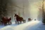 Placeholder: Peder Monk Monsted style, forest dirt road, Russian horse-drawn sleigh, winter