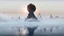 Placeholder: atop the tip top of a lonely mountain's peak, a big rocky clay planet is broken in half. The top of the mountain disappears into the sphere. foreground shrouded in mist. cinematic lighting, artstation, grim mood, looking up camera angle the background does not contain mountains