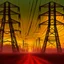 Placeholder: "Visual Necromancy" by Boris Groh art, lurking thin gaunt towering giants in far background of power line structures at dusk, hypersurreal, surreal by Boris Groh, trending on DeviantArt, oil matte painting, crimson - black - jaundice yellow color scheme, sinister, nightmare dream art